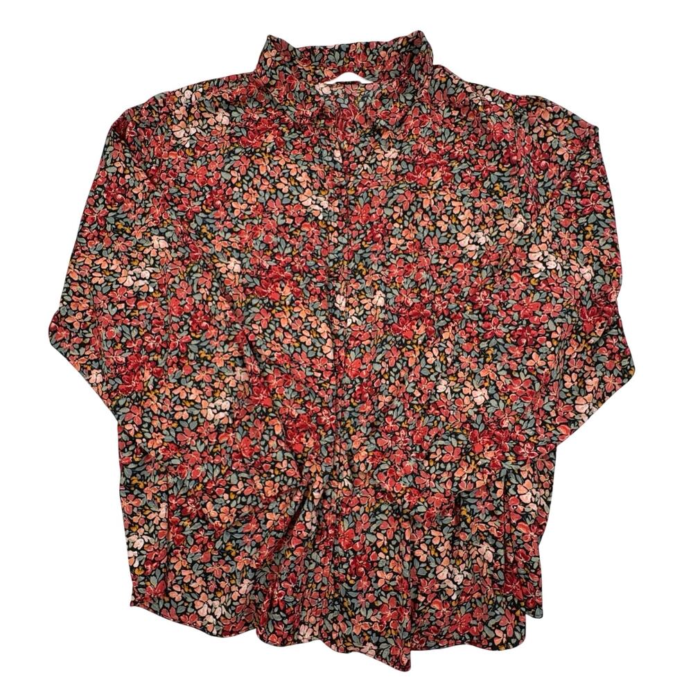 Lauren Conrad Floral Blouse Women's 2X Coral Office Cottagecore Lightweight